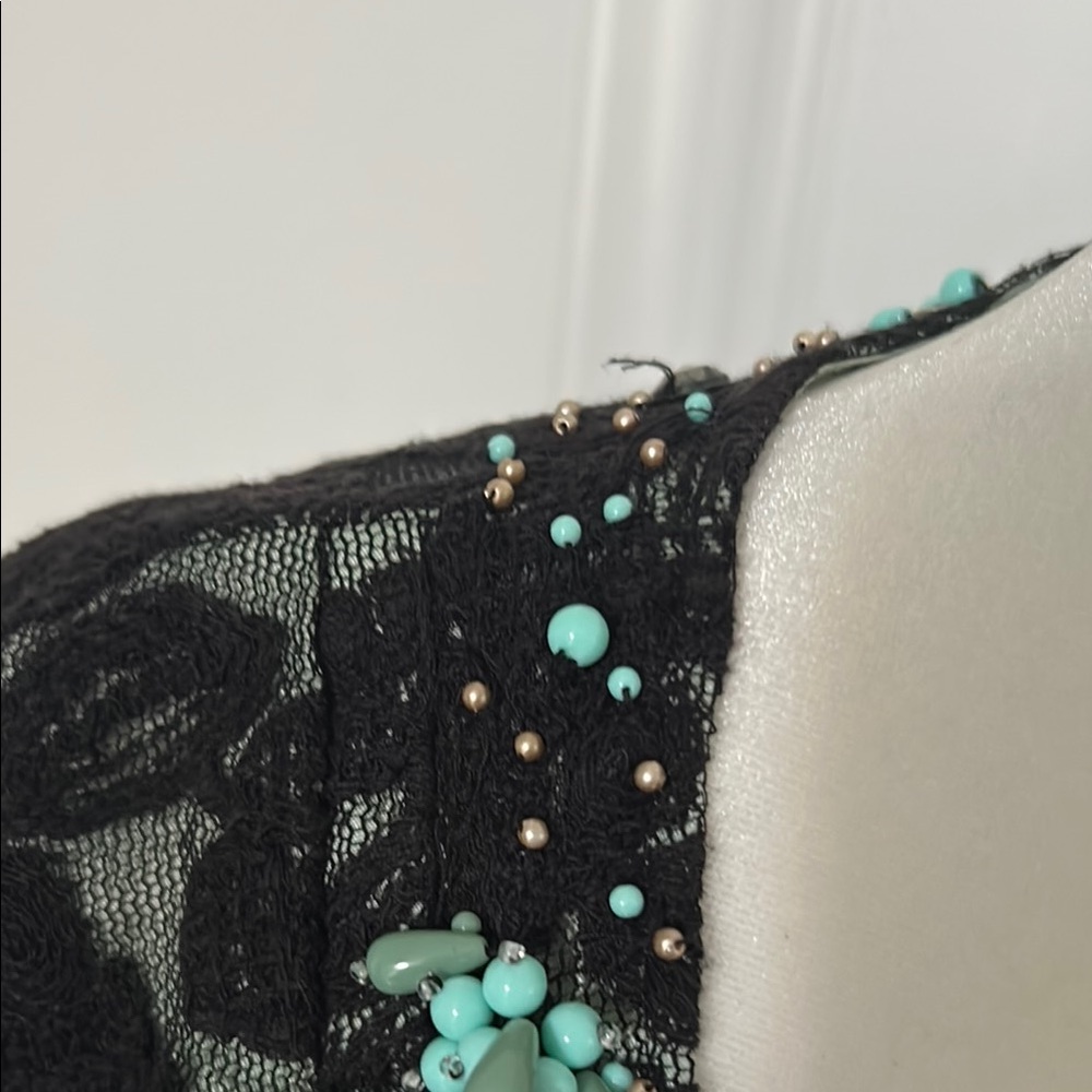 Nanette Lepore Black Lace Top with Turquoise Accents - Picture 5 of 10